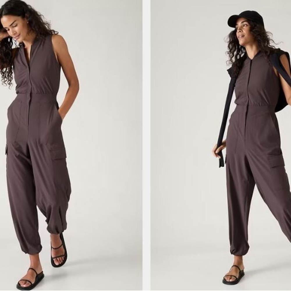 Athleta Brooklyn Utility Jumpsuit Romper Brown, Size 6